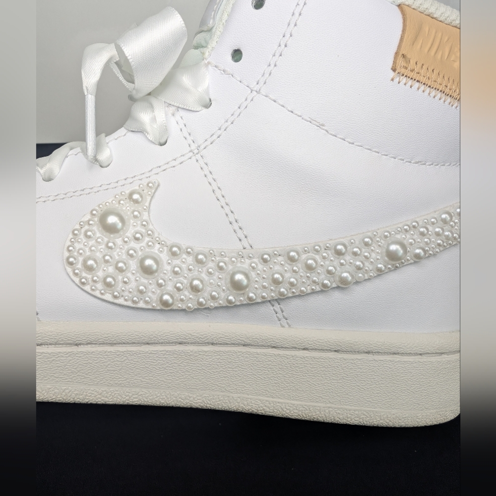 Handmade Pearl Nike Court Royal 2 Mid Sneakers - Custom Artisan Shoes - Picture 9 of 11